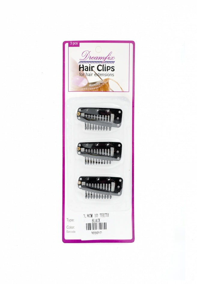 Dreamfix 10 Teeth Shape Hair Clips for Hair Extensions Black 3pcs
