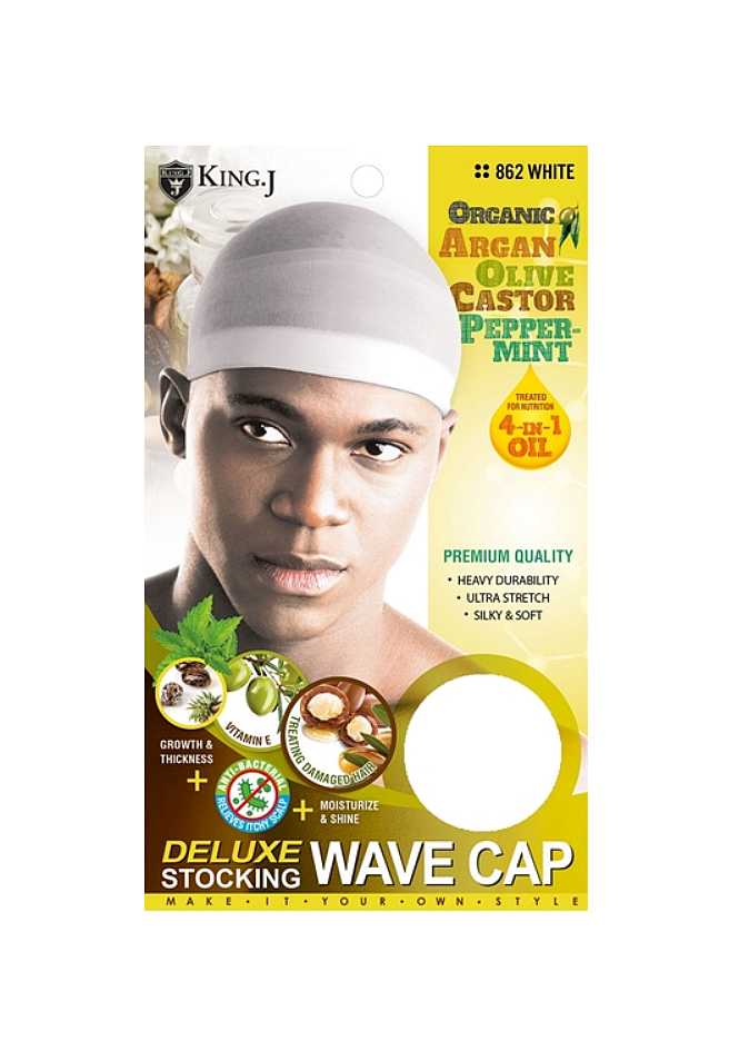 King.J DELUXE STOCKING WAVE CAP White (862) 1pcs